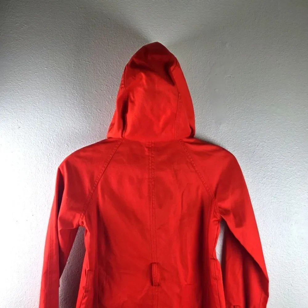 Women's J.Crew Bright Orange Winter Raincoat Hooded Jacket Size 00/XXS